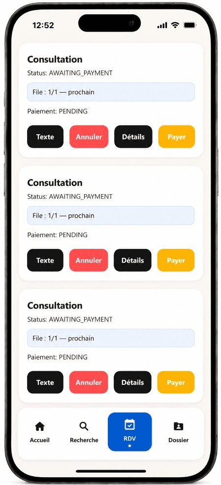 Rendez-vous MediConnect — suivi des consultations